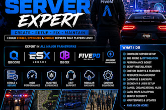 be your expert fivem developer, script any system, esx, qb core, map