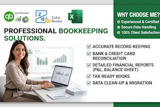 do professional bookkeeping in quick books, zoho books, excel