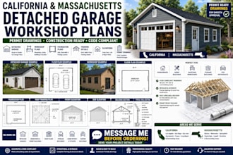 draw california and massachusetts detached garage plans