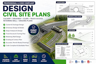 design culvert driveway, slope, truck access, retaining wall and grading plans