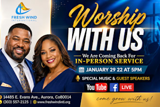 design church event flyer, church flyer or postcard