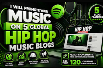 promote your spotify apple music on 5 global hip hop music blogs and playlist