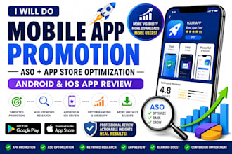 do mobile app promotion, app store optimization aso, android and ios app review