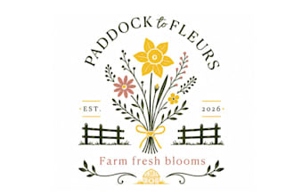 make earthy natural country style flowers farm logo