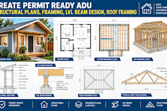 create permit ready adu structural plans, framing, lvl beam design, roof framing