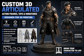 create 3d articulated action figure, custom toy, miniature and figurine