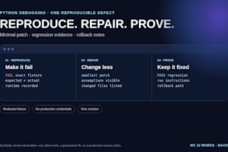 debug and repair a bounded python script or data workflow
