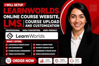 setup learnworlds online course website, lms, course upload and customization