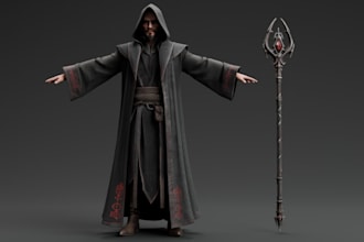 optimized glb fantasy character,aaa model,custom modular clothing,rig3d for game