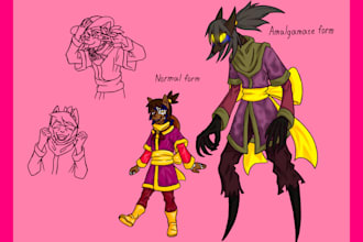 design furry character reference sheet with emotions