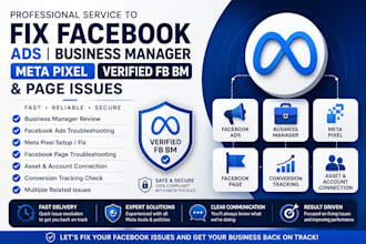 fix facebook ads, business manager, metal pixel, verified fb bm and page issues
