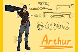 design original characters with inique weapon and poses
