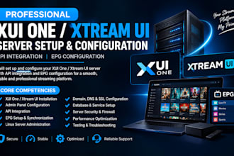 setup admin server, setup xtream ui, xui one, API integration, epg configuration