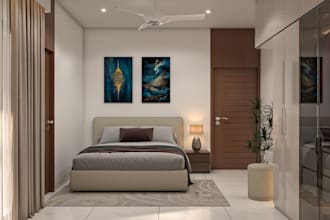 design a modern bedroom interior with realistic 3d rendering