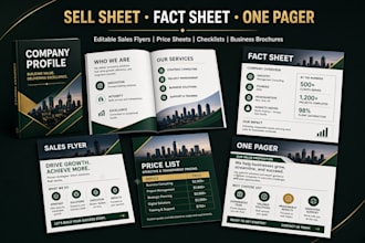 design product sell sheet, fact sheet, checklist and price list for etsy amazon