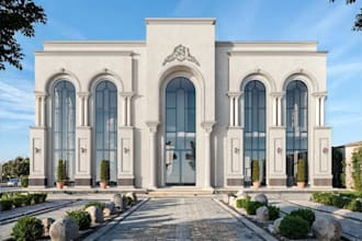 recreate middle east 3d house, neo classical villa design,modern exterior render