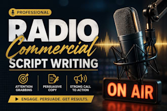 write a professional radio commercial script for your business