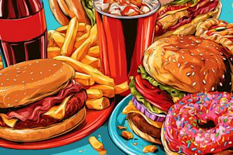 draw a illustration of food pop art