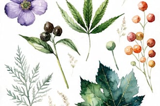 make watercolor botanical of flowers, leaves, fruits, plants