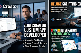 develop custom zoho creator applications, deluge workflows, and API integrations