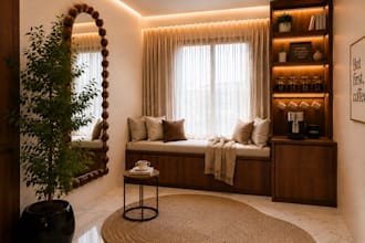 do 3d interior design for dining, bedroom, living room