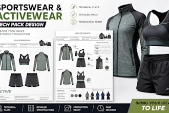 design premium sportwear, activewear tech pack with professional flat sketches