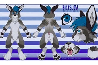 draw your furry oc reference sheet with full character design
