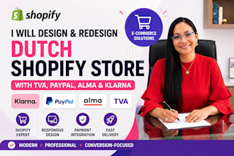design and redesign dutch shopify store design with tva paypal alma and klarna