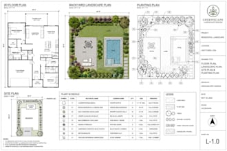 create 2d floor plan, landscape backyard, site plan and planting plan in autocad