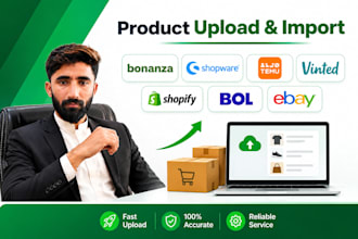 add upload import products on bonanza, shopware, temu, vinted, shopify, bol,ebay