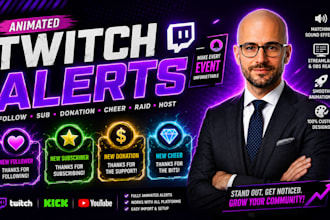 design animated twitch alerts for follow sub and donation