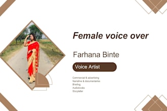 record a clear and natural female voice over