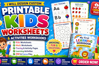 design custom printable kids worksheets, activities and workbooks