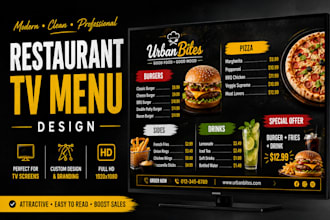 design a professional restaurant TV screen menu
