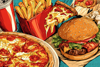 draw a illustration of food pop art