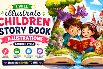 illustrate children story book illustrations cartoon style