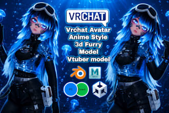 create 3d anime furry avatar, vrchat fursona character 3d vtuber vrm model