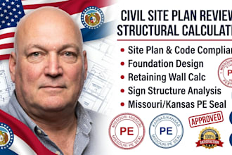 do civil site plan review structural calculation for missouri kansas seal sign