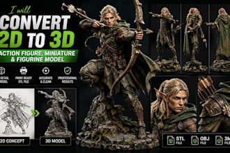 convert 2d to 3d action figure, miniature and figurine model