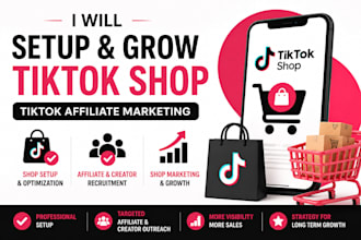 setup and optimize tiktok shop, tiktok affiliate marketing and shop growth