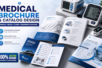 design custom medical trifold bifold brochure, medical equipment catalog, flyers