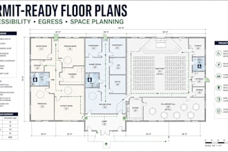 do architectural city permit drawings for daycare clinic and church floor plans