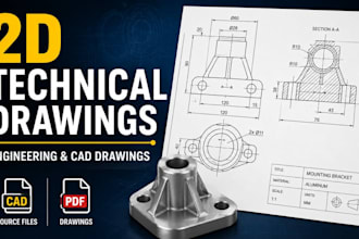 create 2d technical drawing, engineering drawings and cad drawings
