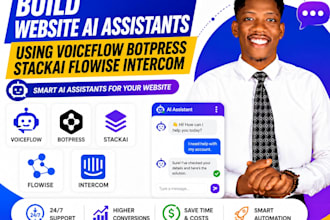 create website ai assistants using voiceflow botpress stackai flowise intercome