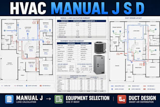 provide hvac manual j s d calculations, equipment selection and ductwork design