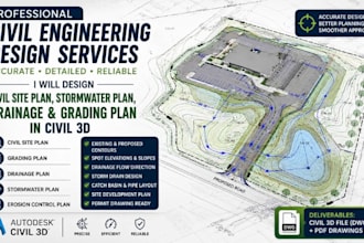 design civil site plan, stormwater plan, drainage and grading plan in civil 3d