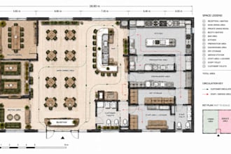 create restaurant layout drawings with furniture kitchen circulation details
