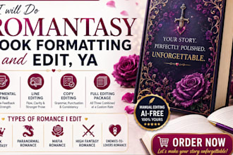 do romantasy, ya book formatting and edit for publishing