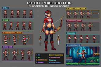 do 2d pixel art sprite sheet pixel animation tileset game character design