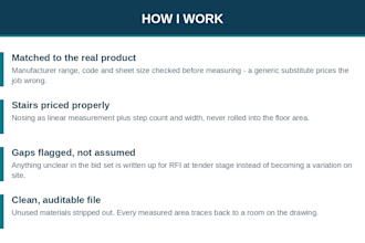 do flooring takeoff, US projects, rfms and ms8, estimations